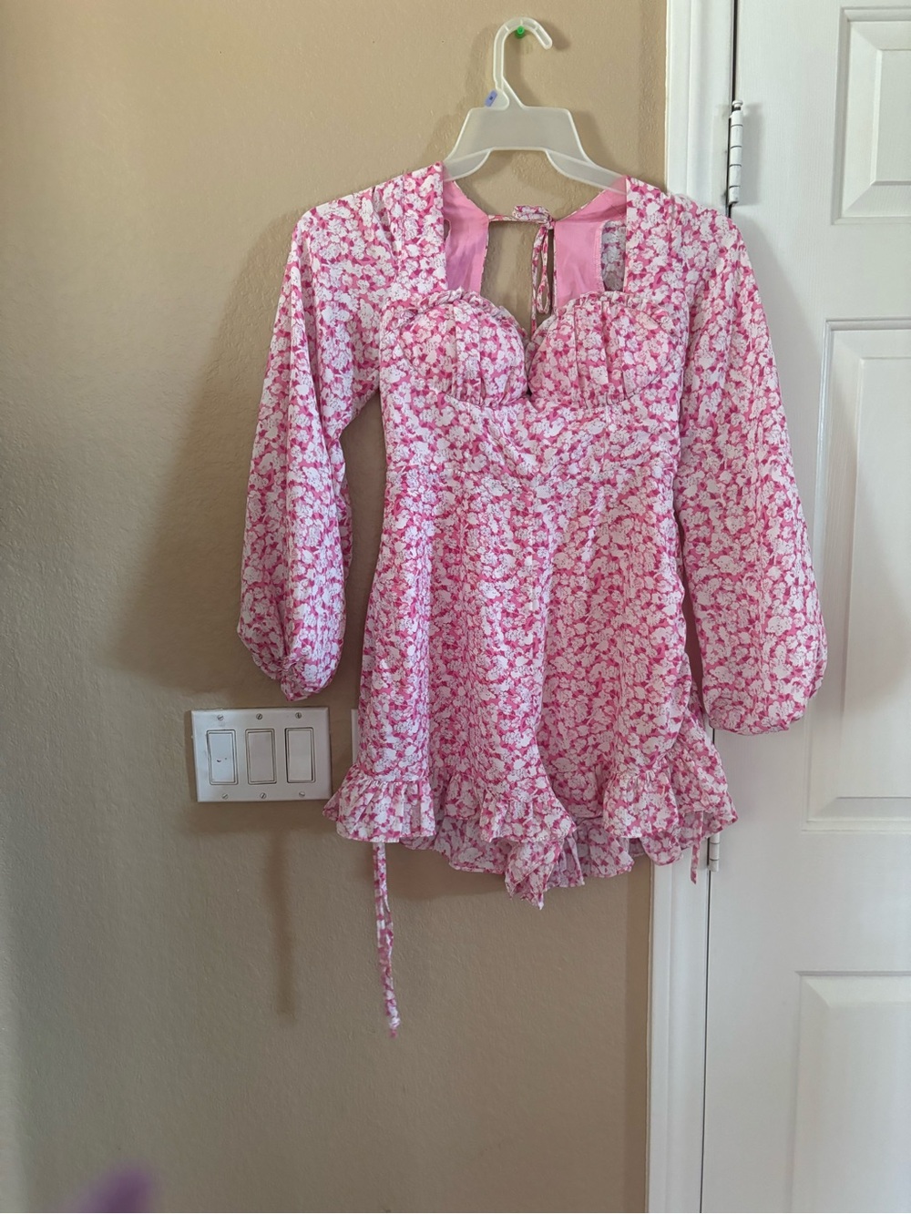 Luxxel Pink White Floral Long-Sleeve Romper